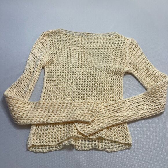 Urban Outfitters Cream Crochet Lattice Open Stitch Cotton Sweater Top Size Small - Picture 7 of 8